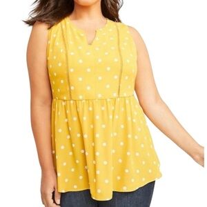 Lane Bryant Sleeveless Polka Dot Top Mustard Yellow Sz 24